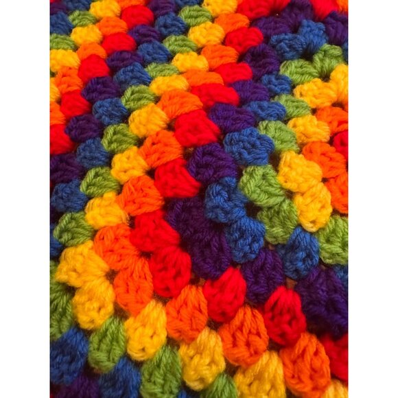 Handmade Rainbow 🌈 Crochet Granny Square Blanket – 25x25” Vibrant Throw / Baby - Picture 2 of 8